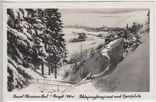 (25120) Foto AK Oberwiesenthal, Schönjungferngrund, Sportplatz, v. 1945