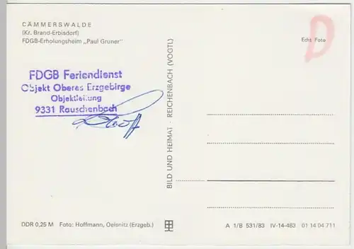 (18645) Foto AK Cämmerswalde, FDGB-Erh.-heim "Paul Gruner" 1983