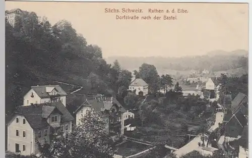 (16198) AK Rathen, Sächs. Schweiz, Dorfstraße nach der Bastei, vor 1945