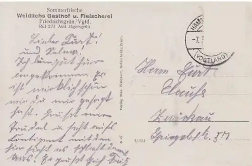 (1226) AK Friedrichsgrün, Weidlichs Gasthof u. Fleischerei 1942