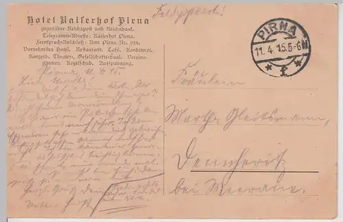 (115880) AK Pirna, Billardzimmer im Hotel Kaiserhof 1915