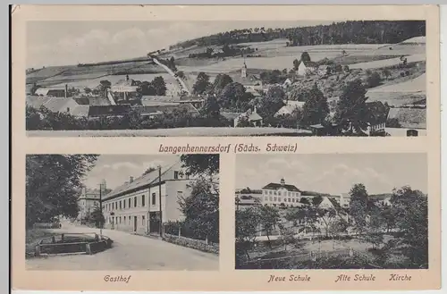 (115877) AK Langenhennersdorf, Panorama, Gasthof, Schule 1925