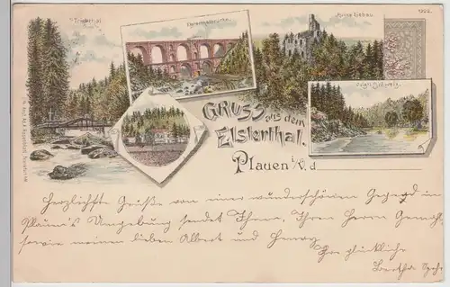 (115733) AK Gruss aus dem Elsterthal, Plauen, Litho 1896