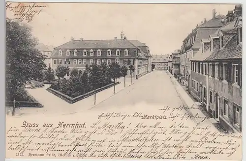 (115728) AK Gruss aus Herrnhut, Marktplatz 1905