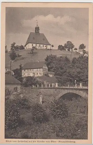 (115122) AK Oberneuschönberg, Blick v. Grünthal auf die Kirche 1920er