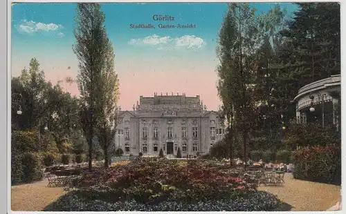 (114793) AK Görlitz, Stadthalle Gartenansicht 1917