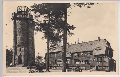 (114574) Foto AK Auersberg, Erzgeb., Turm, Unterkunftshaus, um 1940