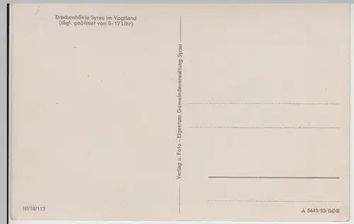 (114517) AK Drachenhöhle Syrau, Eingangshaus, Rosenbach, Vogtl. 1953