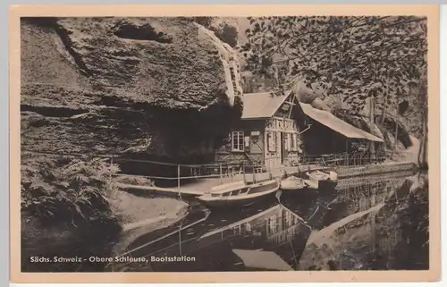 (114251) Foto AK Sächsische Schweiz, Obere Schleuse Bootsstation 1955