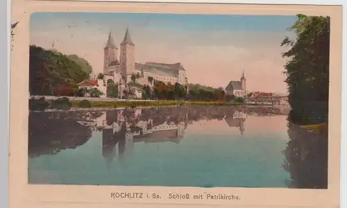 (113805) AK Rochlitz, Mulde, Schloss, Petrikirche, Passepartout 1921