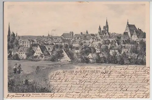 (113716) Künstler AK Gruß aus Freiberg, Sachsen, Panorama 1904