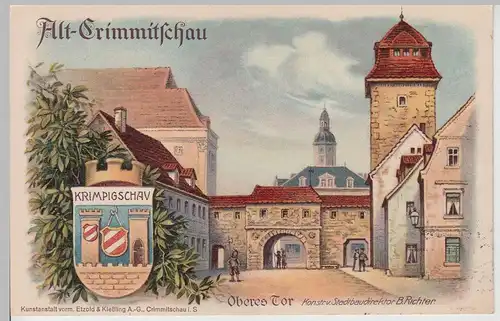 (113640) Künstler AK Alt Crimmitschau, Oberes Tor, Wappen 1914