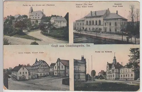 (113602) AK Gruß aus Oberlungwitz, Altes Postgut, Rathaus, Kirche 1920