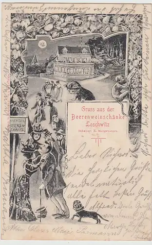 (113566) Künstler AK Gruß aus der Beerenweinschänke Loschwitz, bis 1905