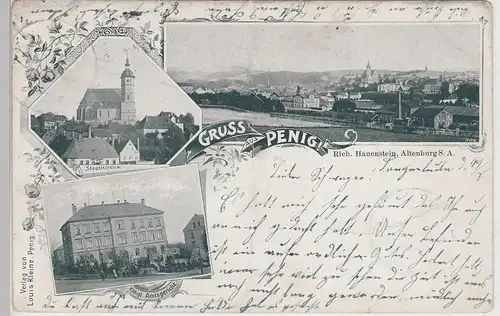 (113563) AK Gruß aus Penig, Kirche, Amtsgericht 1898