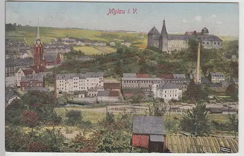 (113508) AK Mylau, Vogtland, Kirche, Schloss, Burg, vor 1945