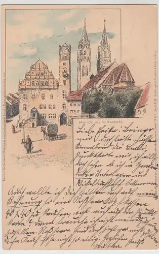 (113080) Künstler AK Oschatz, Marktplatz um 1900, gel. 1940
