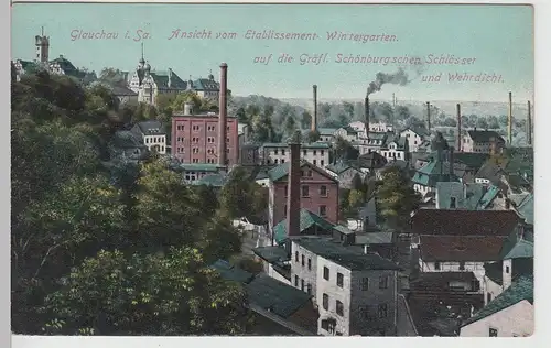 (112689) AK Glauchau, Sachsen, Schlösser, Wehrdicht, Blick vom Wintergarten 1912