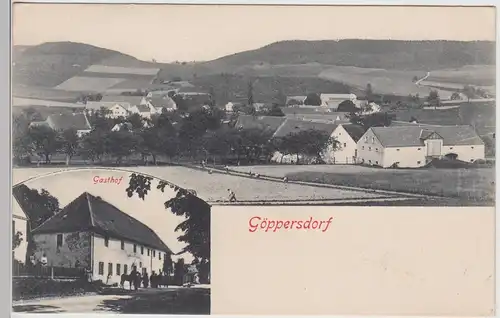 (112489) AK Göppersdorf, Bahretal, Gasthof, Blick auf den Ort, um 1917