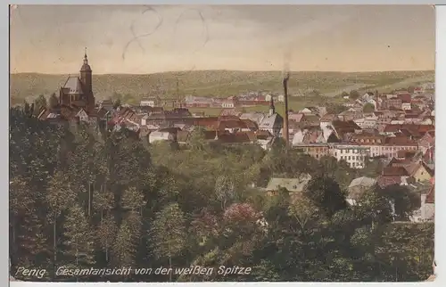 (112454) AK Penig, Panorama, Blick von der weißen Spitze, Kirche 1924