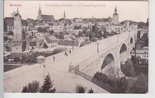 (112431) AK Bautzen, Kronprinzenbrücke, Alte Wasserkunst, Feldpost 1918