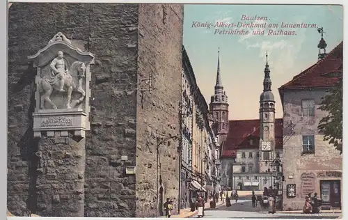 (112429) AK Bautzen, König Albert Denkmal, Lauenturm, Petrikirche, Rathaus 1918