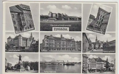 (112172) AK Torgau, Schloss Hartenfels, Elbbrücke, Brunnen, Mehrbildkarte 1938