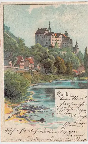 (112049) Künstler AK Schloss Colditz, Mulde 1899