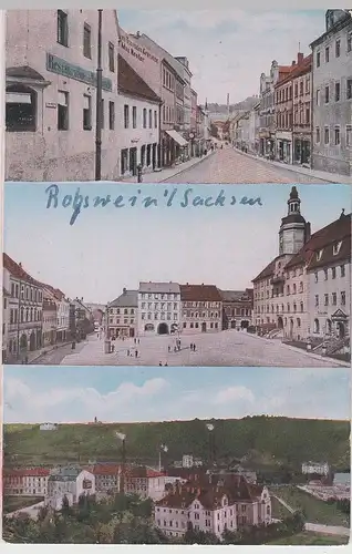 (112043) AK Roßwein, Rathaus, Restaurant, Fabriken, Mehrbildkarte, vor 1945