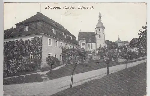 (112016) AK Struppen i.d. Sächs. Schweiz, Blick zur Kirche 1917