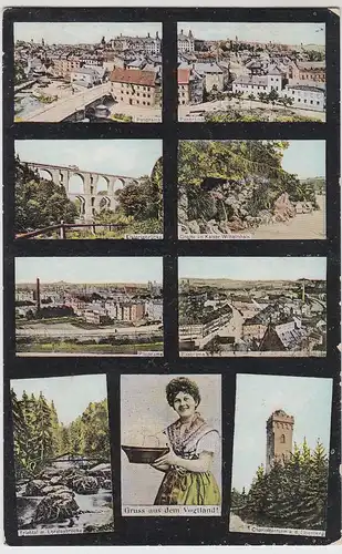 (111782) AK Plauen, Vogtland, Klöße, Loreleybrücke, Charlottenturm, Grotte 1911