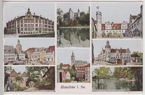 (111763) AK Glauchau, Sachsen, Pestalozzi Schule, Postamt, Tunnel, Kirche, Feldp