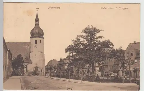 (111505) AK Olbernhau, Erzgebirge, Marktplatz, Kirche 1914