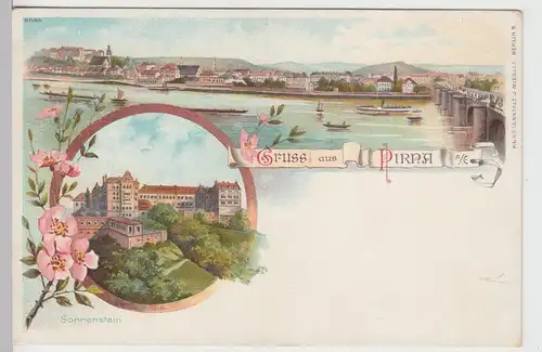 (111351) AK Gruss aus Pirna, Panorama u. Sonnenstein vor 1905