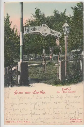 (111221) AK Gruss aus Hartha, Eingang zum Gasthof 1903