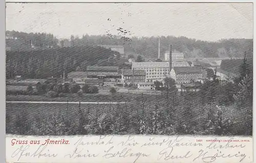 (110876) AK Gruss aus Amerika (Penig), Kattundruckerei, vor 1905, gel. 1919