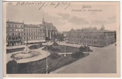 (110604) AK Görlitz, Postplatz mit Frauenkirche 1914