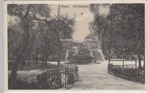 (109940) AK Riesa, Treppe zum Park 1916