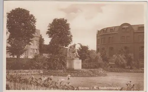 (109791) Foto AK Werdau, Sachsen, Gedächtnisplatz, Denkmal, Bahnpost 1929