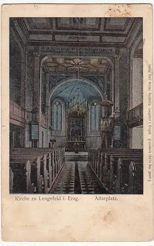 (109722) AK Lengefeld, Erzgebirge, Kirche, Inneres, Altar, Lunakarte, vor 1945