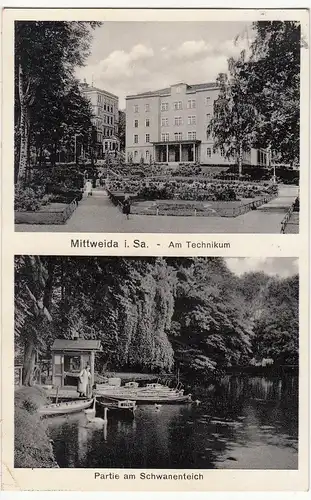 (109702) AK Mittweida, Sachsen, Technikum, Schwanenteich 1933