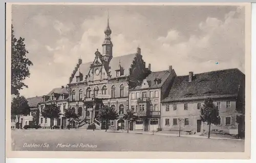 (109570) AK Dahlen, Sachsen, Markt, Rathaus, Konsum, um 1953