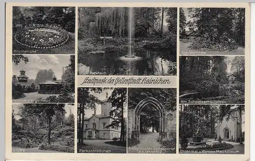 (109534) AK Hainichen, Stadtpark, Kakteeninsel, Vogelhaus, Grotte, Parkschlössch