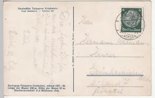(109532) AK Talsperre Kriebstein, Staumauer 1934