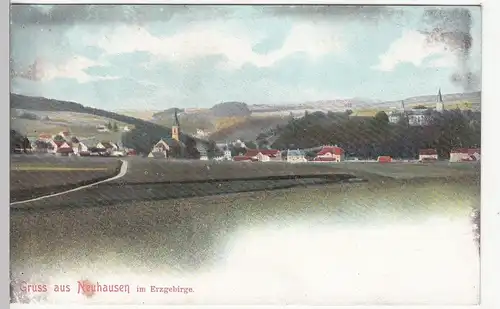 (109497) AK Gruß aus Neuhausen, Erzgebirge, Panorama, vor 1945