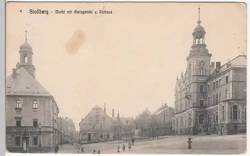 (109449) AK Stollberg, Erzgebirge, Markt, Amtsgericht, Rathaus, Litfaßsäule 1931