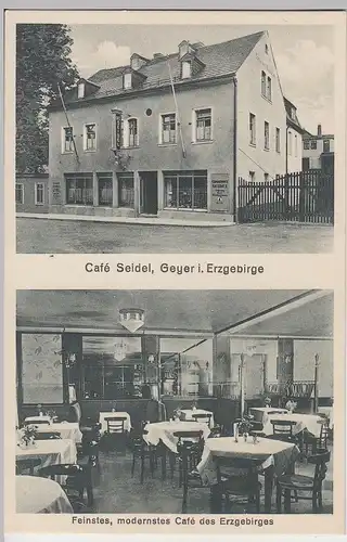 (109344) AK Geyer, Erzgebirge, Cafe Seidel, Inneres, vor 1945