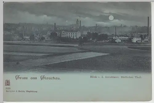 (108799) AK Gruß aus Glauchau, Sachsen, Blick von der Auestraße, Mondscheinkarte