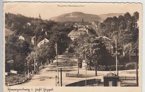 (108717) Foto AK Schwarzenberg, Erzgebirge, Bahnübergang 1938