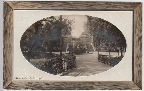 (108569) Foto AK Riesa, Elbe, Parktreppe, Passepartout 1909